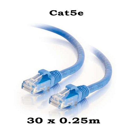 30 x Cat5e Patch lead 0.25m-Blue,Purple,Red,Yellow