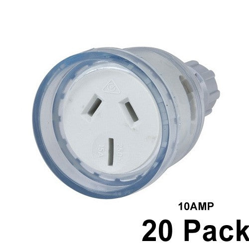 20 x 10 Amp Female Extension Socket Lead 3 Pin Clear 240v