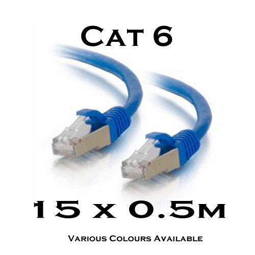 15 x Cat6 Patch lead 0.5m (Various Colours)