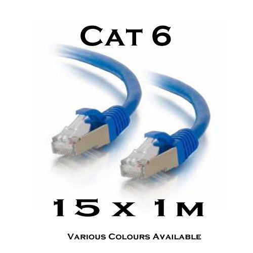 15 x Cat6 Patch lead 1m (Various Colours)