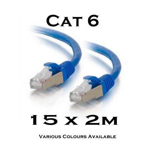 15 x Cat6 Patch lead 2m (Various Colours)