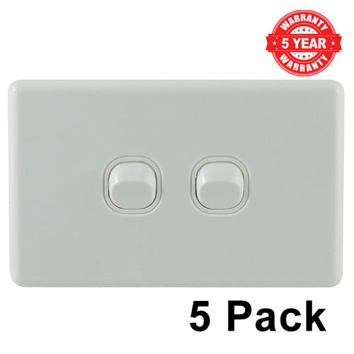 2 Gang Classic Single Light Switch - 5 Pack