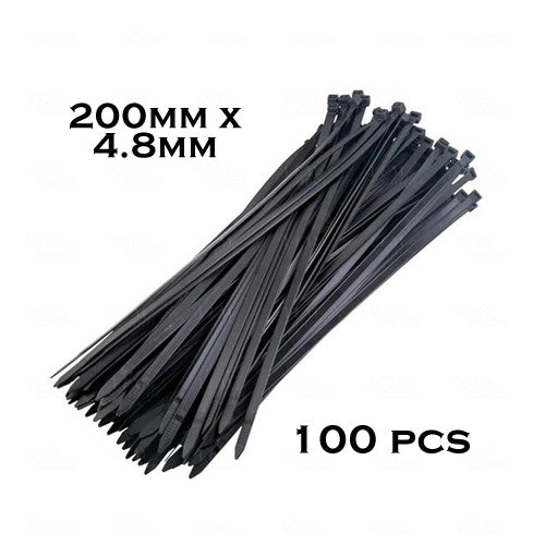 100 x Bulk Cable Ties Zip Ties Black 4.8mm x 200mm