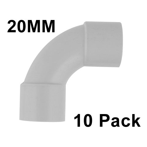 10 x 20mm Grey PVC Solid Elbow Bend Electrical Pipe Conduit Accessories 90 Deg