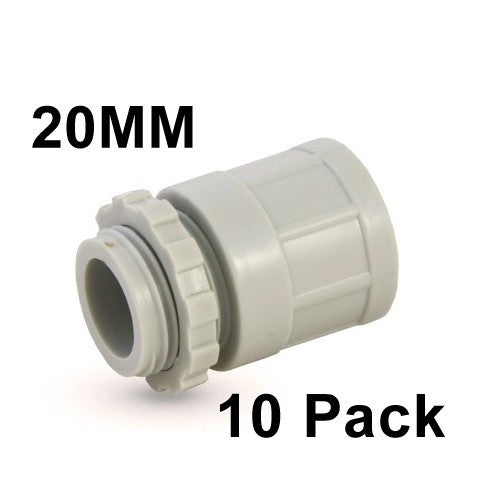 10 X 20mm Plain to Screwed Adaptor with Locking Ring Conduit screw