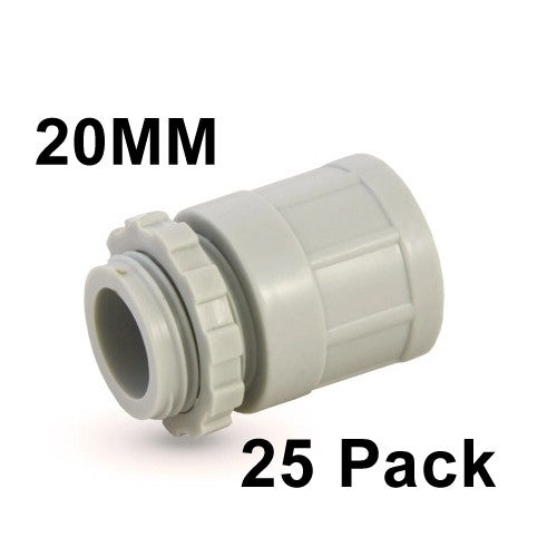 25 X 20mm Plain to Screwed Adaptor with Locking Ring Conduit screw