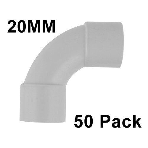 50 x 20mm Grey PVC Solid Elbow Bend Electrical Pipe Conduit Accessories 90 Deg