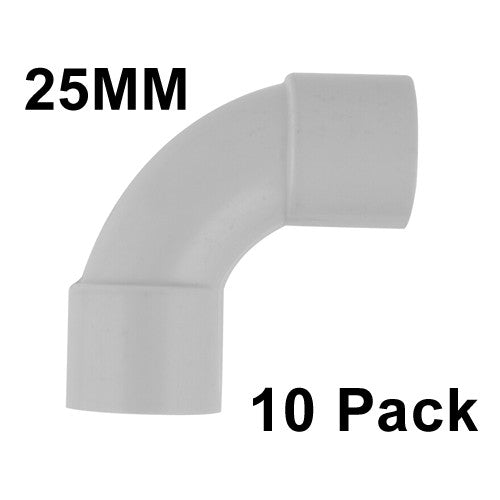 10 x 25mm Grey PVC Solid Elbow Bend Electrical Pipe Conduit Accessories 90 Deg