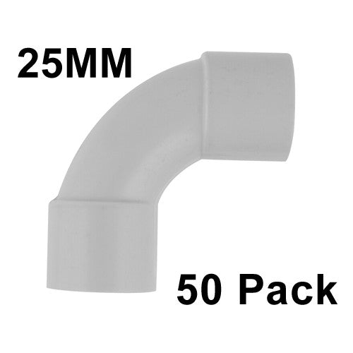 50 x 25mm Grey PVC Solid Elbow Bend Electrical Pipe Conduit Accessories 90 Deg