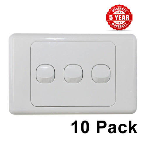 10 x 3 Gang Single Wall Switch - 2 Way Switching-SAA