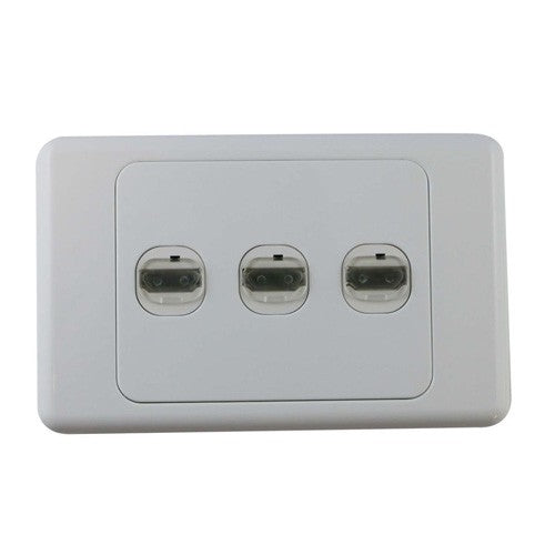 3 Gang HDMI Cable Wall Plate White with 3x Right Angle Outlets Sockets