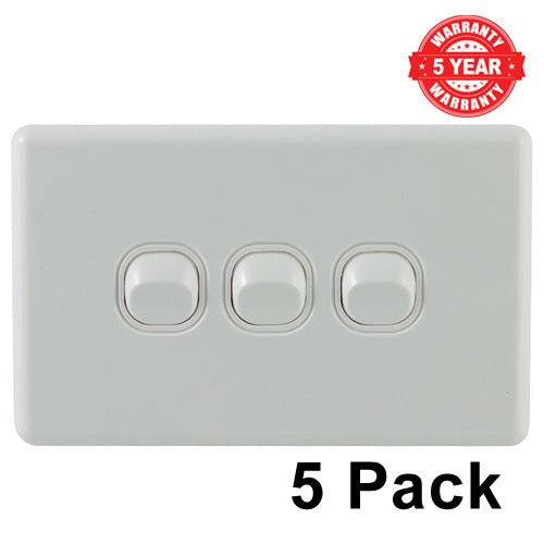 3 Gang Classic Single Light Switch- 5 Pack