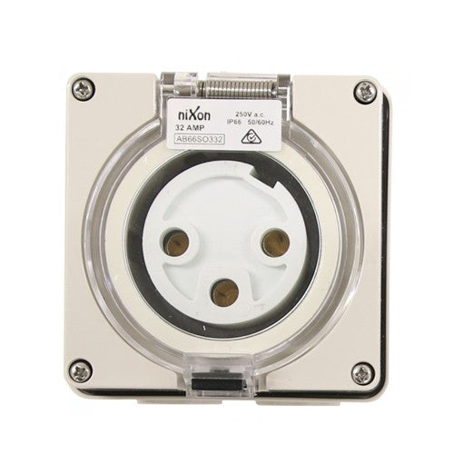 3 Pin 32 amp Round Pin Female Socket Outlet IP66