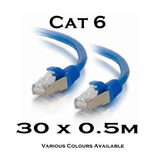 30 x Cat6 Patch lead 0.5m (Various Colours)