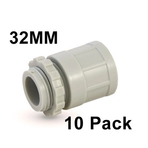 10 X 32mm Plain to Screwed Adaptor with Locking Ring Conduit screw