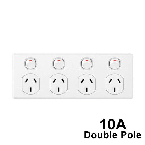 Quad 4 Gang Power Point DOUBLE POLE 10 Amp