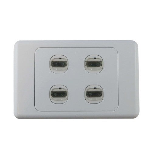 4 Gang HDMI Cable Wall Plate White with 4x Right Angle Outlets Sockets