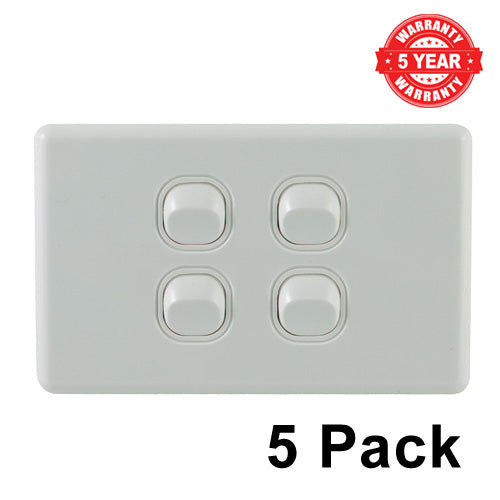 4 Gang Classic Single Light Switch - 5 Pack