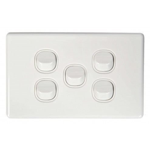 5 Gang Slimline Switch 16 Amp White