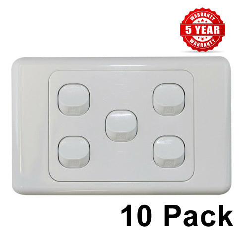 10 x 5 Gang Single Wall Switch - 2 Way Switching-SAA