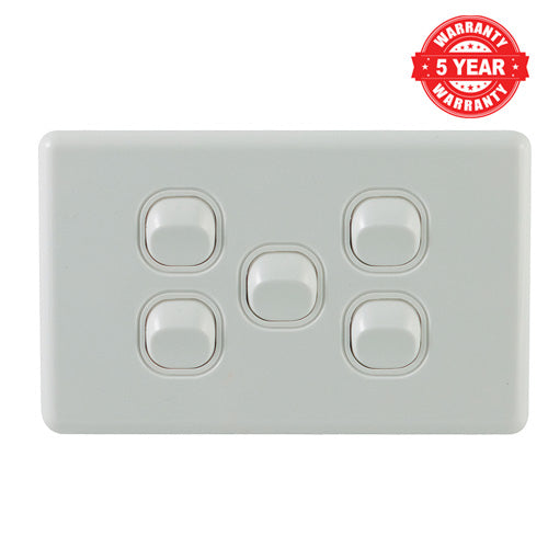 5 Gang Classic Single Light Switch - 5 Pack