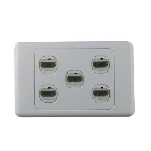 5 Gang HDMI Cable Wall Plate White with 5x Right Angle Outlets Sockets