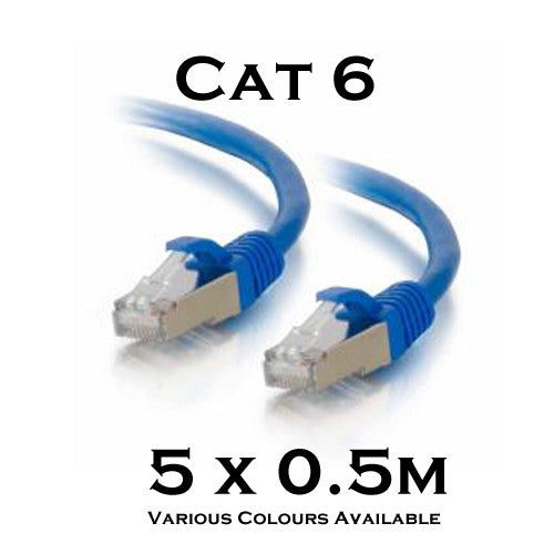 5 x Cat6 Patch lead 0.5m (Various Colours)