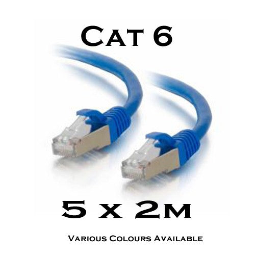 5 x Cat6 Patch lead 2m (Various Colours)