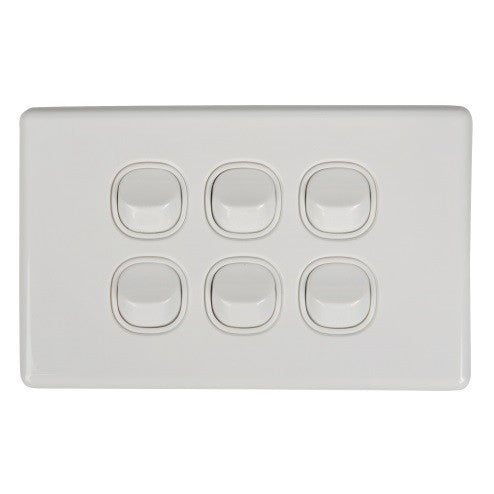 6 Gang Slimline Switch 16 Amp White