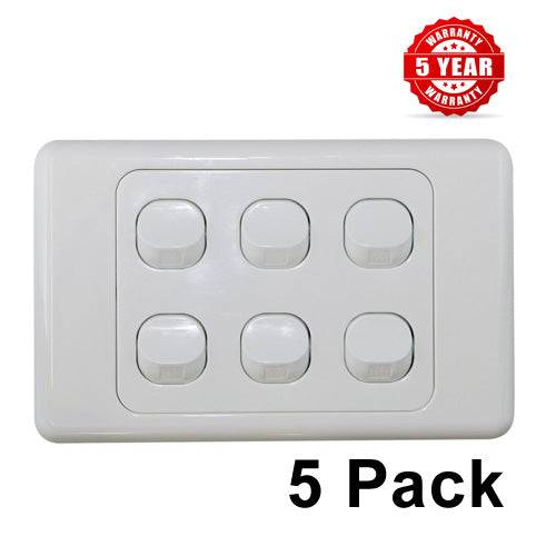 5 x 6 Gang Single Wall Switch - 2 Way Switching-SAA