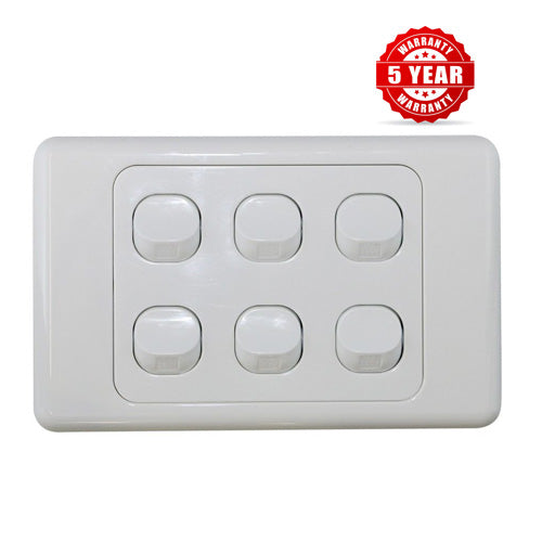 6 Gang Single Wall Switch - 2 Way Switching-SAA