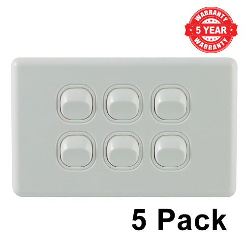 6 Gang Classic Single Light Switch - 5 Pack