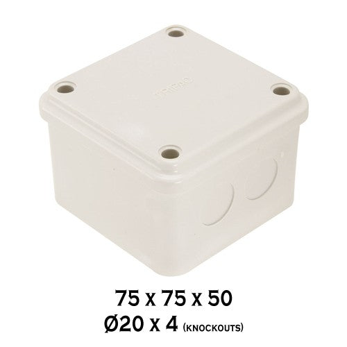 Weatherproof Electrical Junction Box 75mm x 75mm x 50mm(h) IP66/IP55