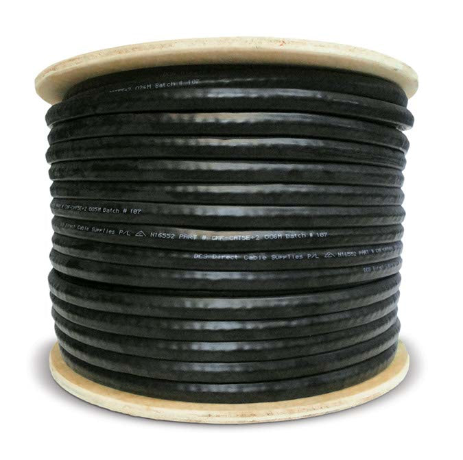 Outdoor Cat 6, blk outer PE Jacket , Four 23AWG twisted solid copper pairs-305m