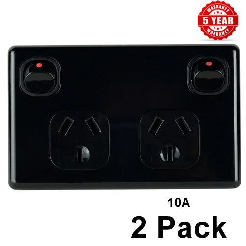 2 x Double Power Point Classic BLACK 10 Amp 240 Volt