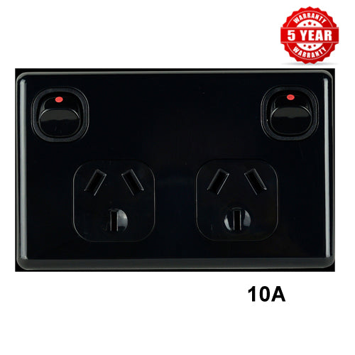 Double Power Point Classic BLACK 10 Amp 240 Volt