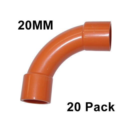 20 x 20mm Orange Rigid  PVC Solid Elbow Bend