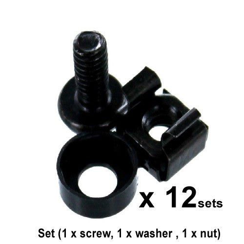 12 x M6 Bolts Screws Set with Captive Nuts & Washers for 19" Inch Rack Mount