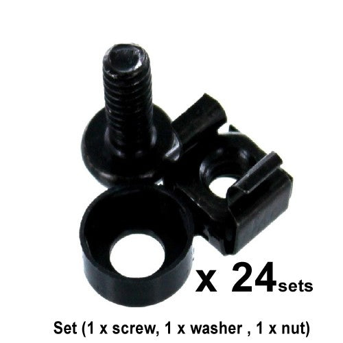 24 x M6 Bolts Screws Set with Captive Nuts & Washers for 19" Inch Rack Mount