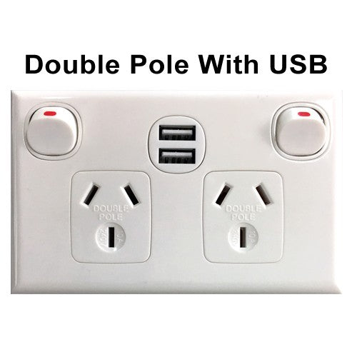 Caravan RV Double Pole Dual 240 V Power Point with Twin USB Charging