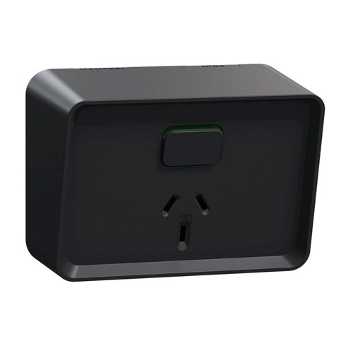 Clipsal Iconic 03015-BK Single Weatherproof Power Point 10AMP BLACK