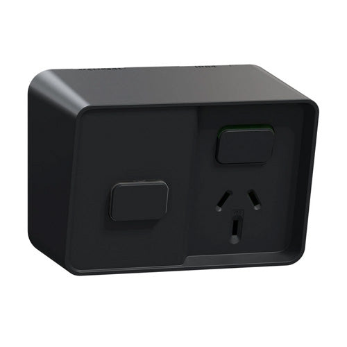 Clipsal Iconic 03015T-BK Single Weatherproof Power Point 10AMP With Timer BLACK