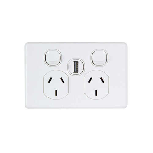 Clipsal Classic C2025USBC-WE Double Power Point  with USB 1.2A  WHITE