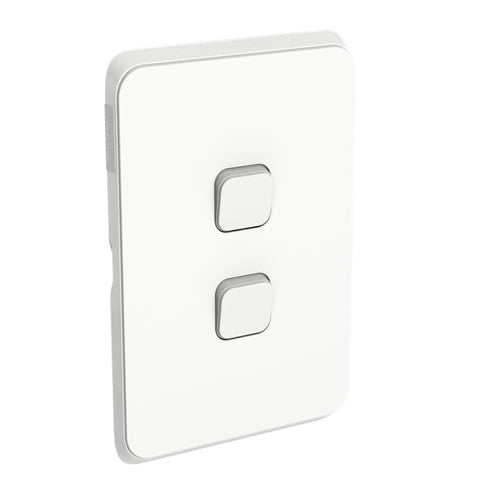 Clipsal Iconic Vivid White 2 Gang Vertical Light Switch 10Amp Mech 3042VA-VW