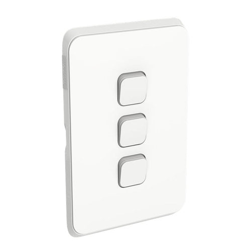 Clipsal Iconic Vivid White 3 Gang Vertical Light Switch 10Amp Mech 3043VA-VW