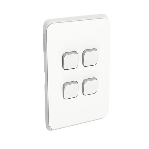 Clipsal Iconic Vivid White 4 Gang Vertical Light Switch 10Amp Mech 3044VA-VW