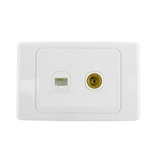 TV Wall Plate 1 x RJ45 1 x TV - 2 Gang