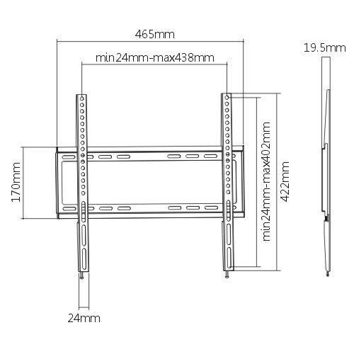 Brateck Economy Ultra Slim Fixed TV Wall Mount for 32"-55" LED, 3D LED, LCD TVs