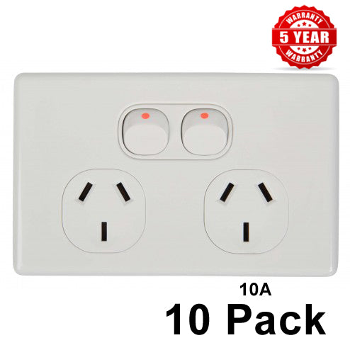 10 x Double Power Point Slimline  10 Amp 240 Volt