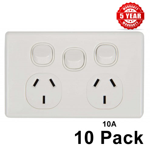 10 x Double Power Point With Extra Switch 10 Amp SLIMLINE